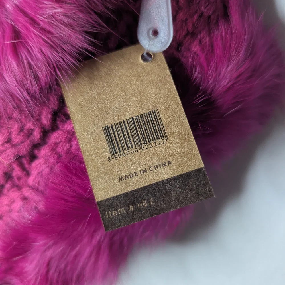 New C.C Cheveux Corp Womens Fuscia Faux Fur Lined Cable Knit Headband One Size